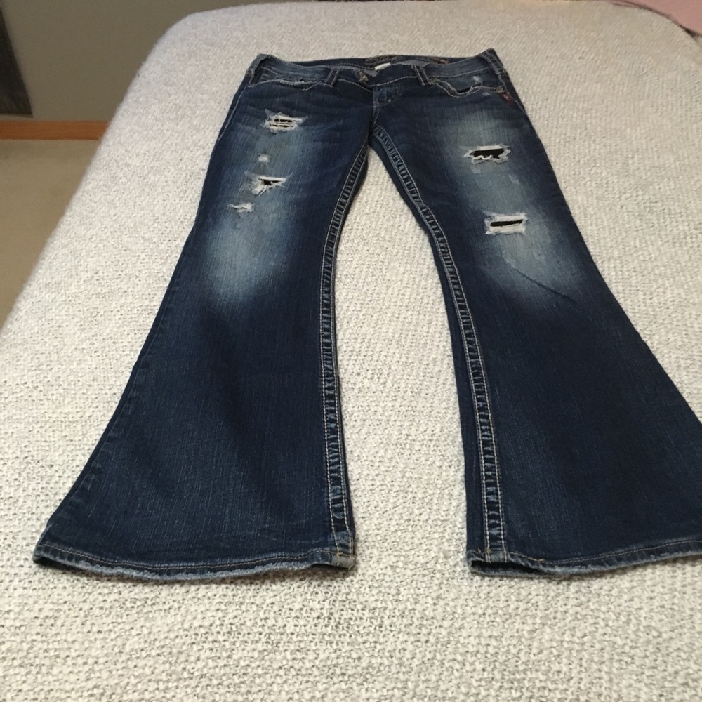 Dark Silver Flare Leg with Distress Rips